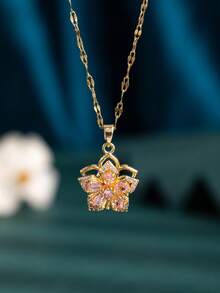 1 件时尚优雅奢华 5 瓣花旋转吊坠项链，适合送给妻子、女朋友、情人节、母亲、母亲节的礼物 - 彩色 - 查看 11