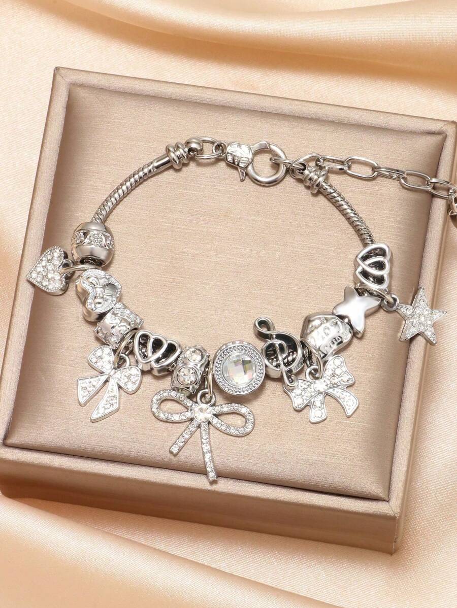 1pc Women's European & American Style Beaded Adjustable Bowknot Bracelet, Women Jewelry Bracelet