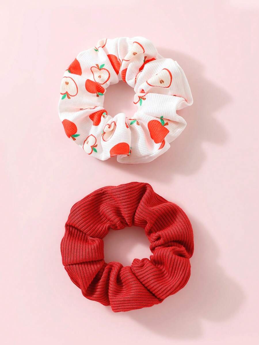 2pcs/Set Original Flower Design Apple Print Hair ScrunchiesHair Tiesscrunchy Hair Ties - Apple - View 1