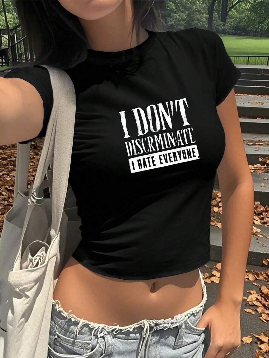 I HATE EVERYONE Women's Fashion Short T-Shirt - Black - View 1