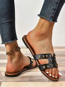 New Design Women Comfortable Flat Slip-On Summer Fashion Sandals, Bohemian Style With Rivets & Inlaid