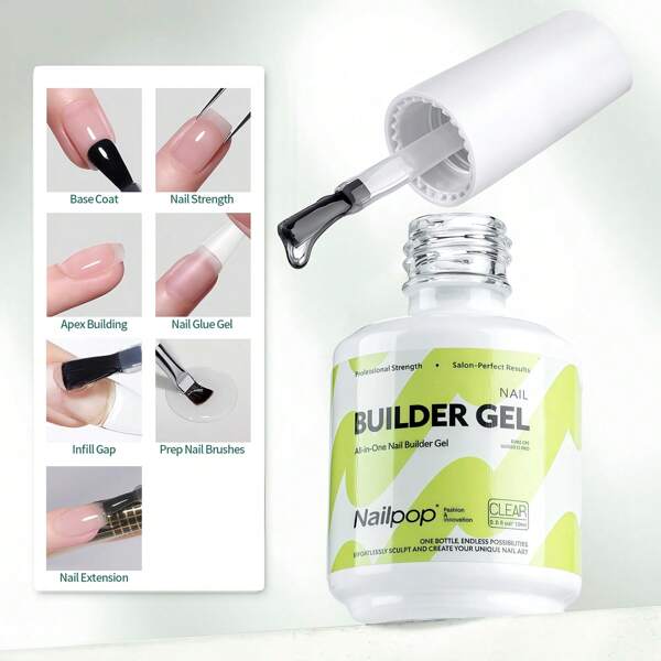 Builder Nail Gel, 7-In-One Clear Builder For Nails, LED Lamp Cured Color Base Coat Strengthener Thickening Extension Rhinestone Glue Gel Polish In A Bottle For DIY Home Salon Gifts
