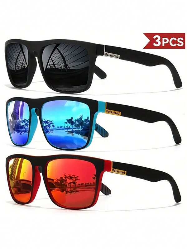 3 pièces Lunettes carrées PC cadre rétro casual pour la conduite, la pêche, le golf