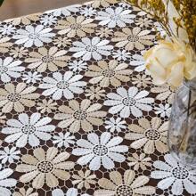 1 pièce Nappe rectangulaire en polyester blanc beige vintage bohème avec motif tournesol marguerite ajouré, décoration de la maison, cuisine, café, utilisation extérieure