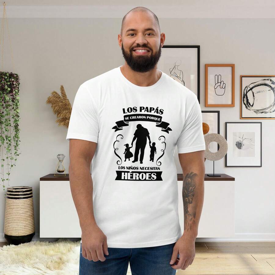 Playera Día Del Padre. " Los Papás son Héroes ". Regalo para Papá. Celebración día del Padre. Camiseta para Papá. Playera Blanca Sublimada. Manga Corta. Cuello redondo. - Blanco - Ver 1