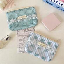 Spetsfärgad blommig myntbörs, nischad bärbar förvaringsväska, myntnyckeltillbehörspåse, rosettdekoration för smink, julklappar, påse, resor, presenter till kvinnor, reseessentials, påse, kuvertväska / liten handväska, sminkorganisatör, sminkväska, borsthållare, minipåse, påse med stor kapacitet, presenter till kvinnor, julklappar, presentidéer för kvinnor - Multifärgad - Visa 9