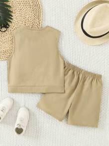 2pcs/Set Boys Summer Outfit - Sleeveless Vintage Vest & Shorts Set, Casual Toddler Clothes For Park, Beach, Daily Wear (Age 4-7 Years)