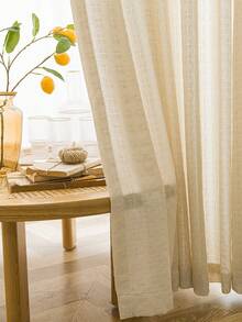 1 件亚麻现代亚麻纱窗帘 - 日式亚麻风格，杆袋设计，适用于客厅和卧室 - 透明轻质滤光窗帘，客厅窗帘，卧室窗帘（面料重量 180 克） - 米色 - 查看 7