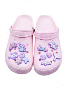 10pcs New Design Detachable Clogs Beach Sandals Accessories Charms, Cute Pink Dessert & Ice Cream Patterns, Clog DIY Decorations School