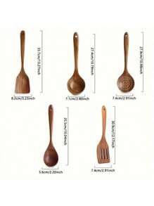 SHEIN X Heather Rae 5 Pieces Wooden Kitchen Utensil Set, Wooden Spoon For Cooking, Wooden Cooking Utensils, Natural Teak Wooden Spoon For Nonstick Pans
