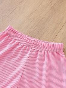 Baby Girls Sleeveless Flower Printed Lotus Hem Top + Solid Color Soft Jersey Shorts 2pcs Set, Summer