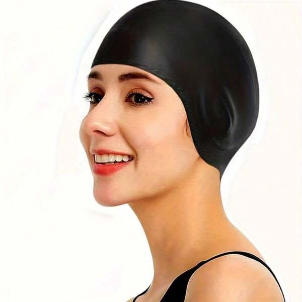 1pc/3pcs Silicone Swim Cap With Ear Protection, Waterproof, Comfortable And Non-Slip Long Hair Swim Cap - Blue, Red And Black