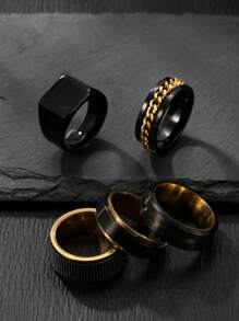 5pcs Stainless Steel Personalized Men's Ring Set, Includes 1 Chain, Matte Finish, Stress Relief Rings, Suitable For Men & Women, Daily Matching, Perfect Gift For Holidays, Dates