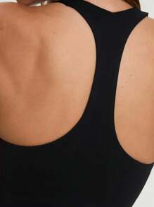 女士纯色露背无袖 V 领休闲健身运动连衣裙，运动连衣裙，时尚，百搭，修身，适合休闲