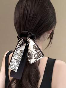 1个缎带蝴蝶结卷发发圈，女士优雅低马尾发髻发饰，头饰发带头饰