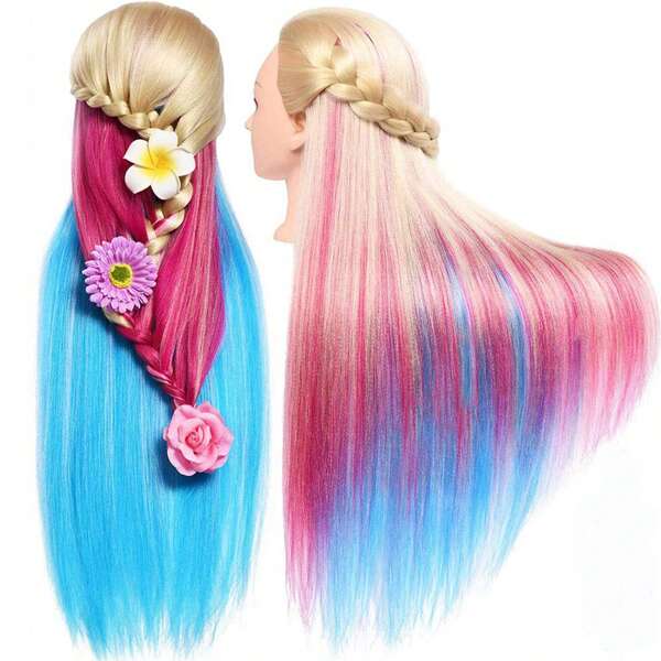 25 Inch Colorful Hair Mannequin Manikin Head Cosmetology Doll Head Practice Styling Hairdressing Training Braiding Heads