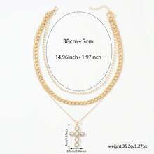 1pc Fashionable Versatile Vintage Gold Metal Inlaid Crystal Cross Pendant Necklace, Suitable For Women For Daily Wear, Festivals, Holidays, Dates, Valentine's Day