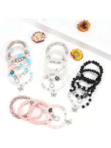 4-5pcs Bohemian Bracelets For Women Stretch Multilayer Colorful Beads Bracelet With Charm Jewelry
