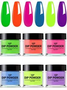 6 pièces Poudre de trempage néon fluorescente d'été pour extension d'ongles, manucure française et fête quotidienne