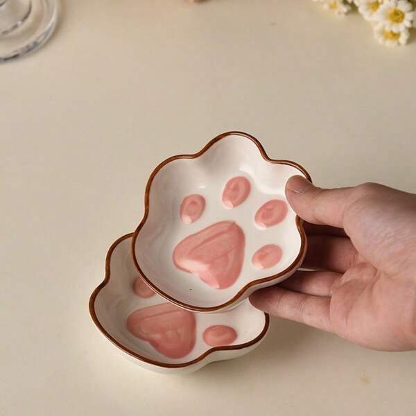 1 pièce Bol de nourriture pour animaux de compagnie de style japonais mignon avec motif de patte de chat, distributeur de nourriture pour animaux de compagnie créatif et adorable