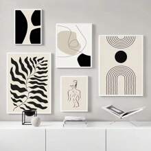 1pc Wall Arts Posters Optional Frame Vintage Abstract Boho Geometric Line Posters Black Beige Bohemian Wall Art Canvas Painting Print Picture For Living Room Home Decoration