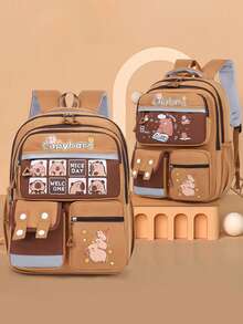 Capybara Kids Backpack, Lightweight Large Capacity Versatile Elementary/Middle School Student Backpack For Boys And Girls - Brown - View 2