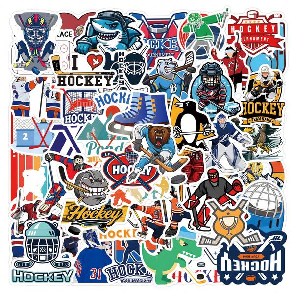 55PCS Ice Hockey Stickers Vinyl Aesthetics Stickers Scrapbook, Journaling, Laptop, Bumper, Skateboard, Water Bottles, Computer, Phone, Cartoon, Hard Hat, Car Stickers