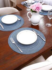 1 Pc/4 Pcs/8 Pcs Round Woven Cup Coasters (18cm)/Placemats (36cm), Home-Use Round Anti-Dirty Heat-Insulated Placemats, Practical Anti-Scald Mats For Weddings And Events, Washable Kitchen Table Pads, Suitable For Family Gatherings, Weddings, Parties And Daily Home Dining, Blue Color