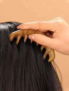 2件套按摩梳檀香梳木梳多功能梳子五指梳宽齿梳保健梳檀香按摩梳颈部按摩头皮指压按摩护发 - 彩色 - 查看 10