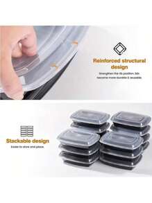10 Pack, Reusable Plastic Lunch Boxes, Extra Thick Food Storage Containers, Rectangular Meal Prep Containers, Stackable, Leak-Proof, Microwavable, Dishwasher-Safe And Freezer-Safe