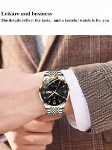 50M Waterproof Watch Real Brand POEDAGAR Classic Round Stainless Steel Men Watch Dual Date English Day Display Luminous Japan Imported Quartz Automatic Movement Built-In Long-Life Battery Luxury Gift Brothers Business Partners Fathers Men's Birthday Exam Back To School Essentials