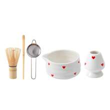 5pcs Matcha Whisk Set, Cute Pink Heart/Cherry Blossoms Ceramic Matcha Bowl With Whisk Set, Japanese Tea Set Includes Matcha Bowl With Spout, Matcha Whisk Holder, Bamboo Matcha Whisk, Scoop, Sifter, Ceramic Matcha Kit For Tea Lovers