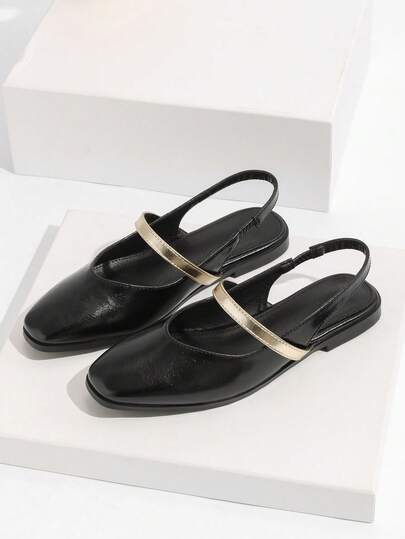 Französischer Stil schwarze Sandaletten mit quadratischer Zehenform für Frauen, 2025 Sommer neue vielseitige Slip-On Lässig Schuhe, Basic geschlossene Zehe bequeme Flats zum Tragen zu Kleidern, geeignet für alle Jahreszeiten