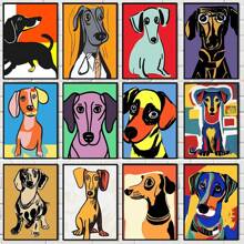 1pc Wall Arts Posters Optional Frame Modern Colorful Cute Dog Posters Canvas Painting Cartoon Abstract Animal Modern Wall Art Picture For Kid Room Home Decoration Painting