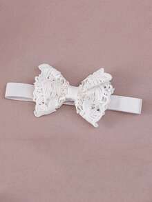 Baby Girl Lace Panel White Christening Dress, Birthday Wedding Flower Girl Tulle Gown With Headband - 白色 - 查看 6
