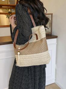 Bolso de mano con flecos y degradado de color, bolso de playa para vacaciones