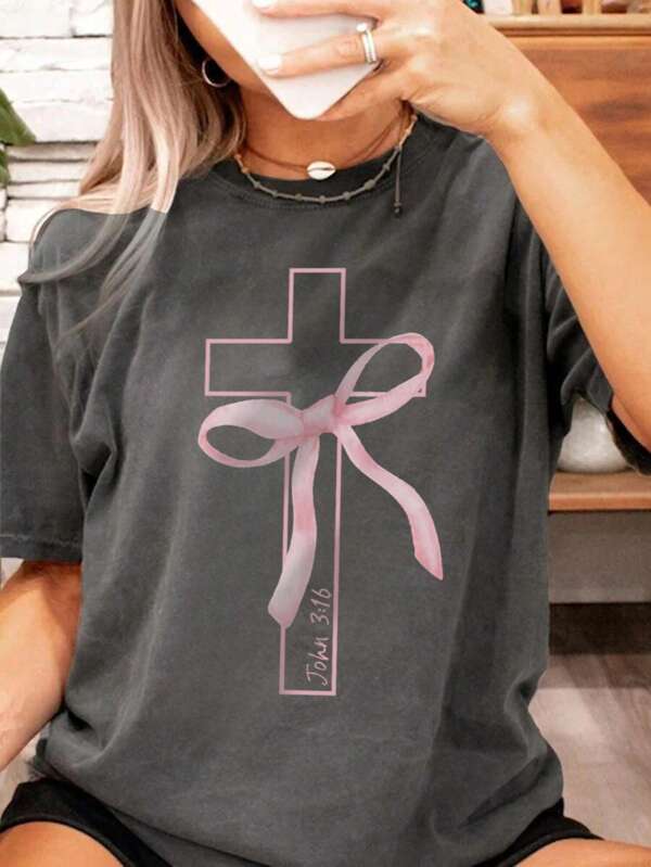 1pc Girls Casual Graphic Print Crew Neck Short Sleeve T-Shirt, Summer Student Youth Outfit - Artistic Design Tee Inspiring Imagination & Self-Expression