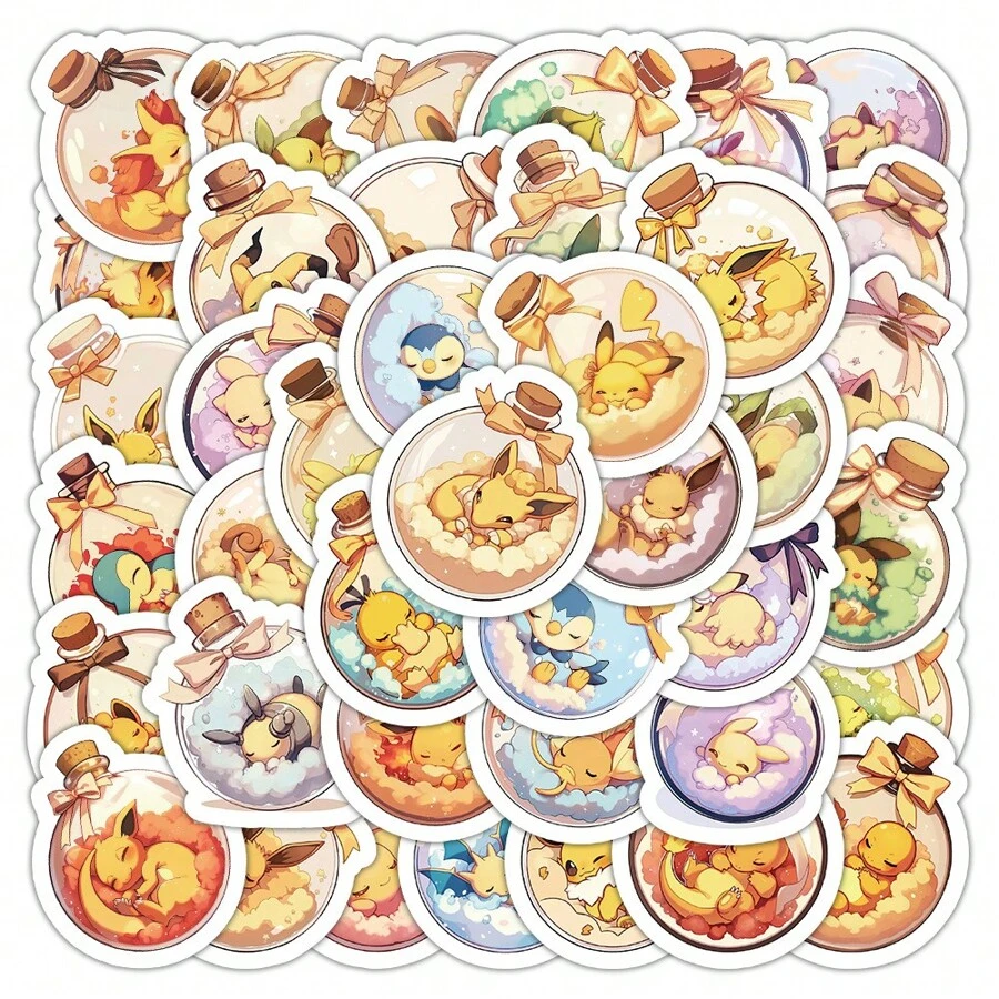 pokemon 54 Stücke neue Pokemon Treibflasche Aufkleber, dekorativ für Handy, Tasse, Schrank, Notizbuch, wasserfeste Aufkleber