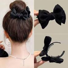 Elegant Large - Sized Bow - Adorned Hair Claw Clip: Non - Slip For Ponytails And Perfect For Bun Hairstyles - Ideal For Women And Girls,Hair Clips,Hair Accessories Hair Jaw Clip Hair Clamps Hair Clutch Hair Catcher Clip, Casual