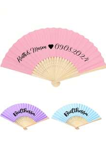 Abanico de mano personalizado con estampado en tela blanca, obsequio de bodas y fiestas, abanico de seda como regalo para los invitados. Abanico plegable personalizado con logotipo, para club, bar. Cualquier texto - Abanico de mano - Bambú - Abanico de papel plegable - Negro, blanco, rosa - Vinilo personalizado - Fiesta, festival, boda, despedida de soltero