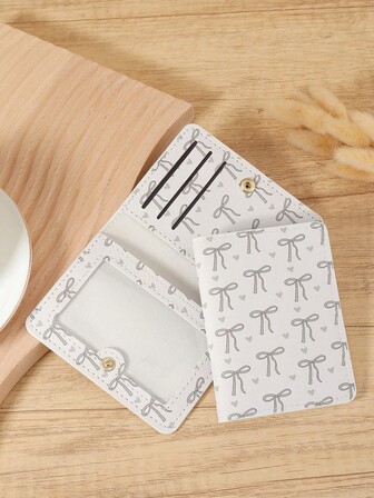 粉色蝴蝶结爱心图案迷你钱包口袋钱包时尚简约卡包轻薄便携现金身份证信用卡零钱袋生日礼物周年纪念情侣女士女孩女士青少年大学生中学生男士