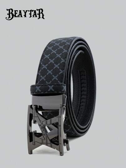 beaytar 1pc New Fashion Men's Belt, Classic Letter Design, High Quality Alloy Automatic Buckle, Exquisite Printing, Lightweight & Business Style