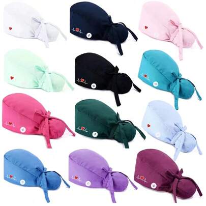 1 pezzo di Cappello da infermiera con ricamo a cuore ed elettrocardiogramma, di colore uniforme