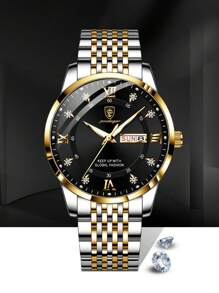 50M Waterproof Watch Real Brand POEDAGAR Classic Round Stainless Steel Men Watch Dual Date English Day Display Luminous Japan Imported Quartz Automatic Movement Built-In Long-Life Battery Luxury Gift Brothers Business Partners Fathers Men's Birthday Exam Back To School Essentials