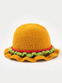 1pc Women's Handmade Crochet Strawberry Knit Bucket Hat, Warm & Stylish For Autumn/Winter, Suitable For Daily Wear