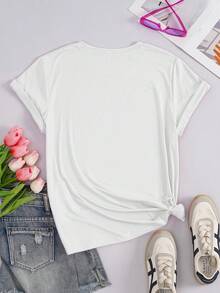 Customizable Personalized Ladies T-Shirt - Add Your Own Photo/Text (Family Photo/Selfie/Statement/Journal), Design Your Own Custom Printed T-Shirt, Fashionable, Hip-Hop, Unique Women's Tee, Can Be Used As A Gift For Your Own Girlfriends, Family Members, Friends, Kids, Etc., Feel Free To Play With Your Design. - White - View 7