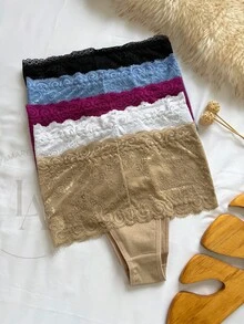 Calcinha compressão Cinta Modeladora em Renda e Algodão Lingerie Seca Barriga - Branco - Visão 5