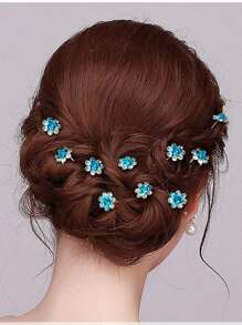 5pcs Set Elegant Faux Crystal & Gold Plated Rose Ditsy Floral Hair Clips, Bride Updo Accessories, U-Shaped Hair Pins, All Season