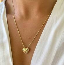 Women's Venetian Chain Necklace, Shiny Heart Pendant With Zirconia, 18K Gold Plated - 金色 - 查看 3