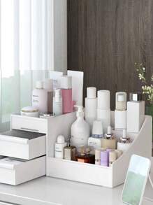 1 PIEZA Caja de almacenamiento de cosméticos con cajones - Organizador de escritorio para cuidado de la piel, perfume, lápiz labial y papelería - Perfecto para dormitorio, tocador y decoración de baño, para vacaciones en la playa, colección de baño, colección de dormitorio, gran capacidad